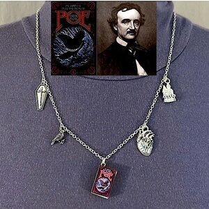 Edgar Allan Poe Stories & Poems Handmade Literature Charm Necklace, Raven, Heart